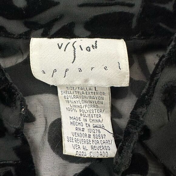 Vision Womens Vintage Y2k Velvet Floral Blouse Top Size L Black Sheer Ruffle - Picture 7 of 11